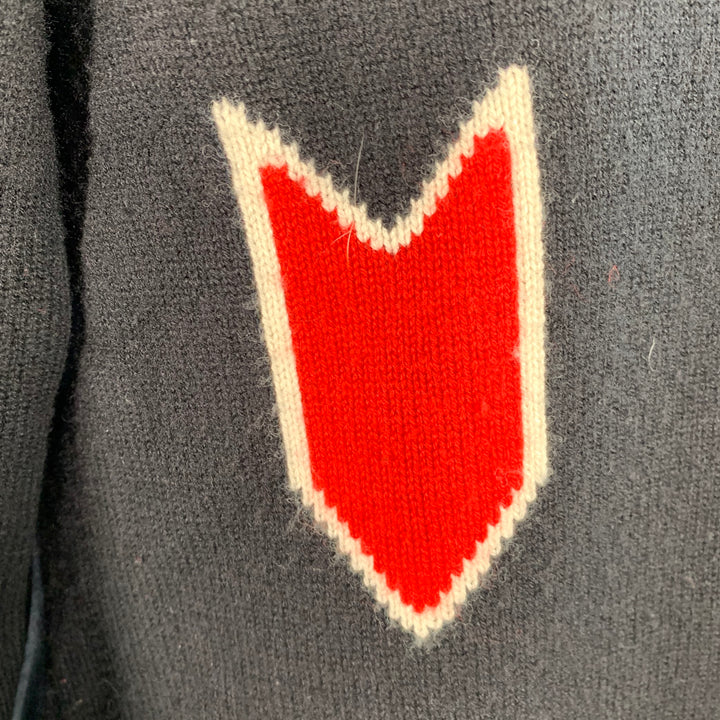 RAG & BONE Size XL Black Red Abstract Merino Wool Crew Neck Sweater