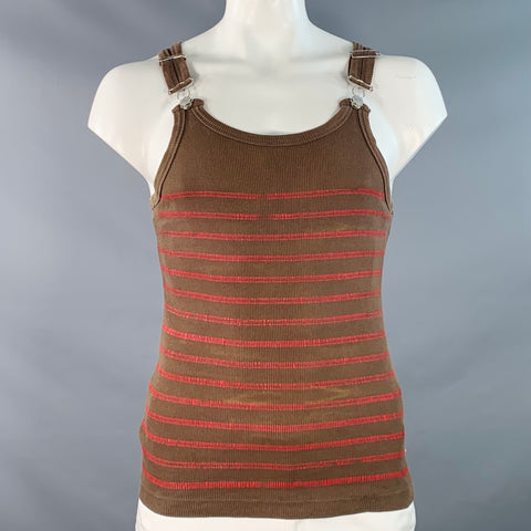 JEAN PAUL GAULTIER Size M Brown Red Stripe Cotton Buckle Tank Top (As Is)
