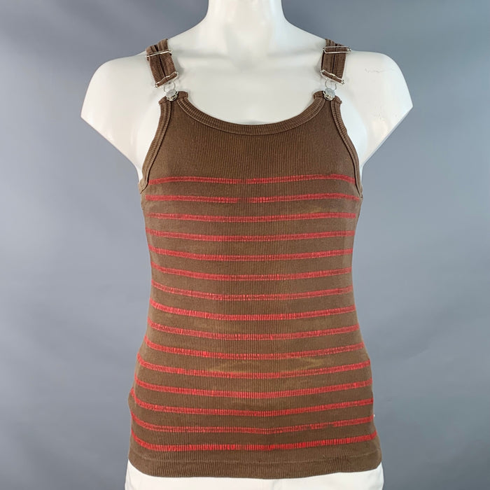 JEAN PAUL GAULTIER Size M Brown Red Stripe Cotton Buckle Tank Top (As Is)