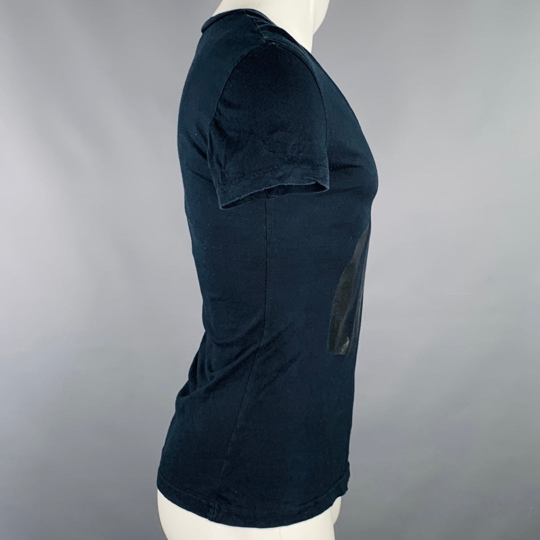 JOHN GALLIANO Size S Black Monogram Print Cotton V-Neck T-shirt