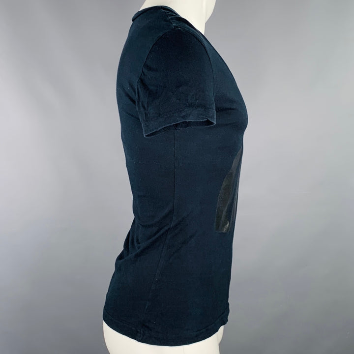 JOHN GALLIANO Size S Black Monogram Print Cotton V-Neck T-shirt