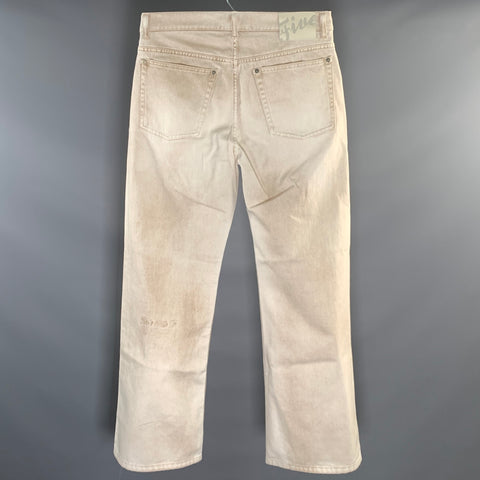 FIVEFOURFIVE Size S Beige White Cotton Wide Leg Jeans