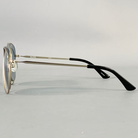 LINDA FARROW x BLESS Silver Blue Metal Layered Aviator Sunglasses