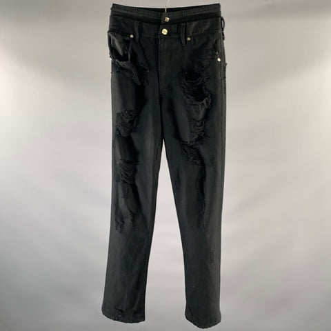 RtA Size 25 Black Denim Distressed Double Waist Jeans