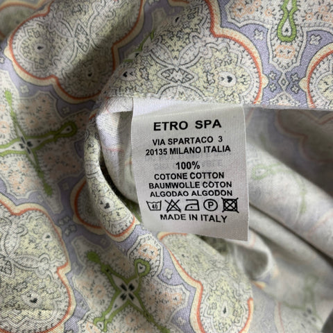 ETRO Size M Green Blue Print Cotton Button Up Long Sleeve Shirt