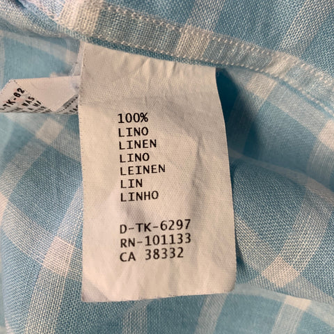 ERMENEGILDO ZEGNA Size L Light Blue White Plaid Linen Short Sleeve Shirt