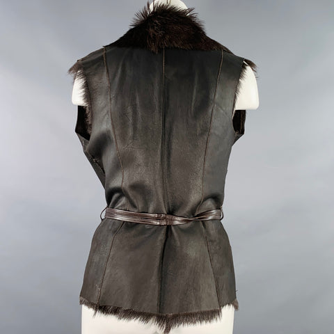 NO BRAND Size M Brown Shearling Belted Vest