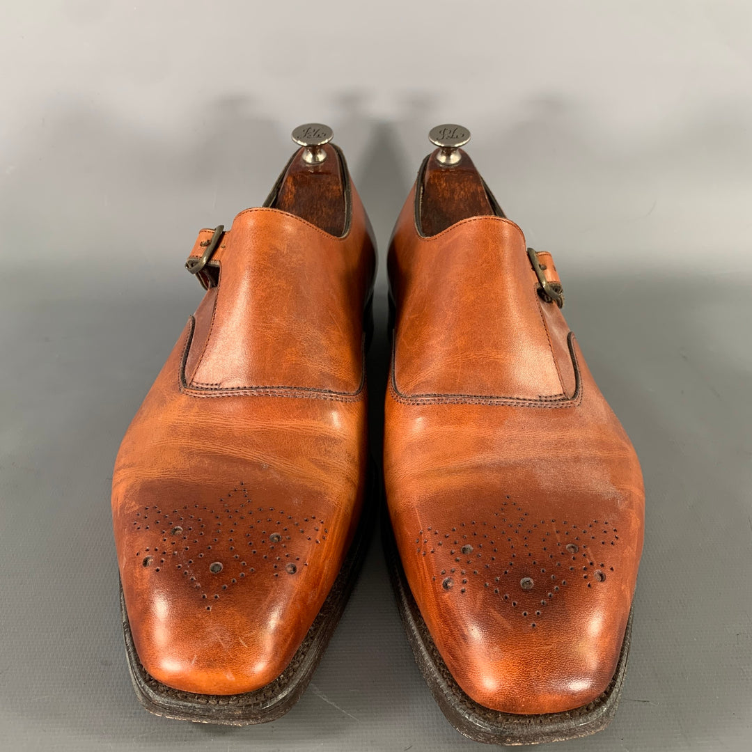 RALPH LAUREN Size 8.5 Brown Wingtip Leather Monk Strap Loafers