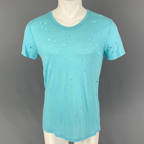 IRO Size S Clay Blue Aqua Distressed Linen Crew Neck T-shirt