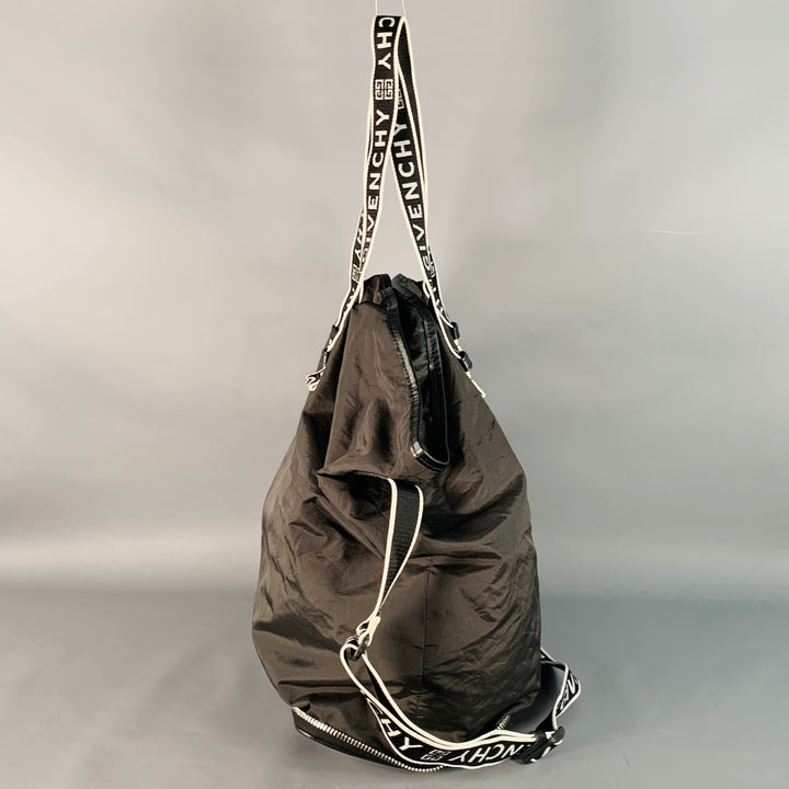 GIVENCHY Black White Logo Nylon Foldable Zip Up Tote Bag