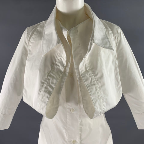 LOURDES Size S White Cotton Button Up Knee-Length Dress