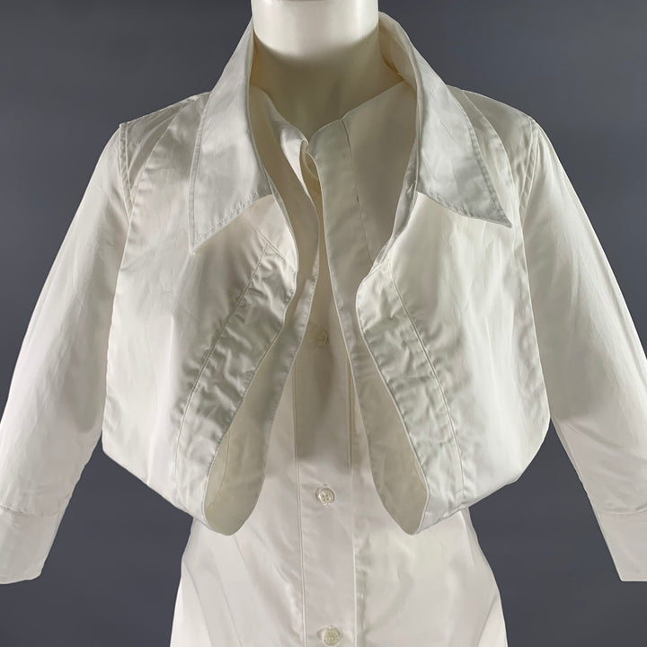 LOURDES Size S White Cotton Button Up Knee-Length Dress