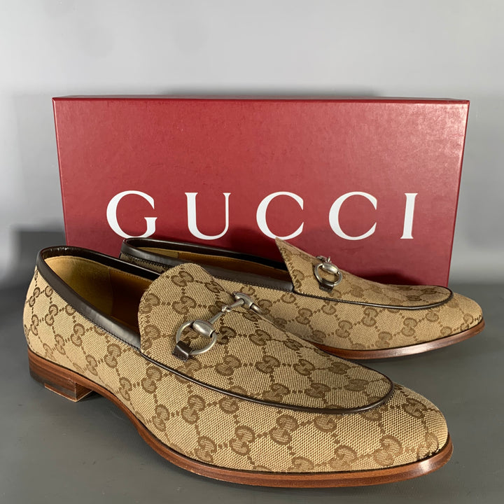 GUCCI Size 10.5 Brown Tan Monogram Canvas Loafers