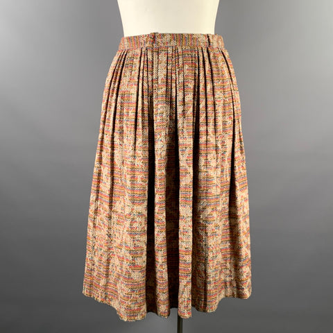 HERMES Size 8 Multi-Color Silk  Wool Pleated Knee-Length Skirt