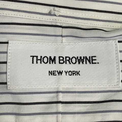 THOM BROWNE Size M White Grey Black Stripe Cotton One Pocket Long Sleeve Shirt