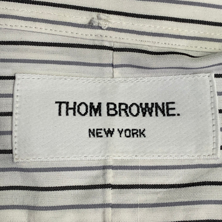 THOM BROWNE Size M White Grey Black Stripe Cotton One Pocket Long Sleeve Shirt