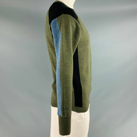 MARNI Size L Green Black Color Block Crew Neck Pullover