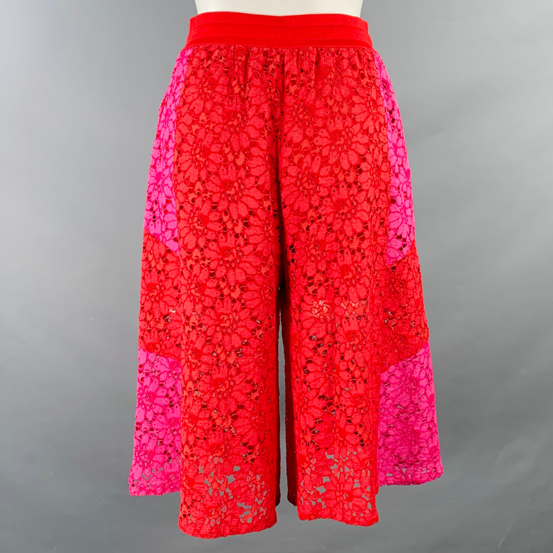 GUCCI Size XS Red Pink Viscose Floral Lace Drawstring Shorts