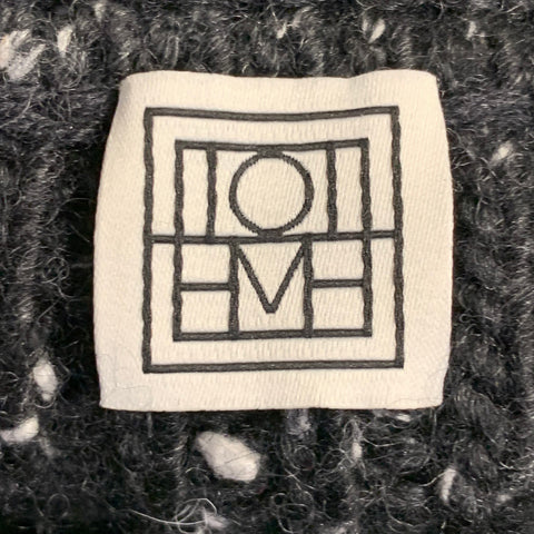 TOTEME Size L Country Knit Grey White Wool Alpaca Silk Ribbed Crew Neck Sweater