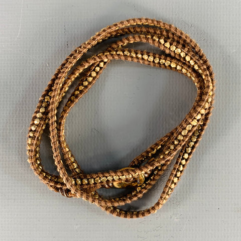 CHAN LUU Brown Gold Woven Metal Leather Convertible Bracelet Necklace