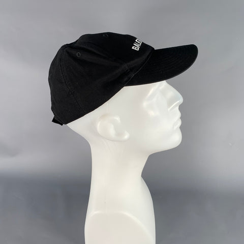 BALENCIAGA Black White Cotton Embroidered Logo Baseball Cap Hat