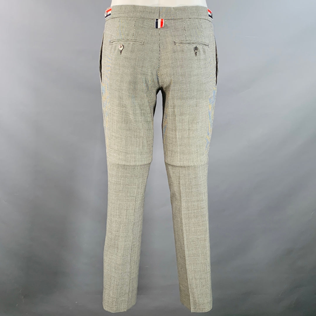 THOM BROWNE Size 38 Regular White Black Houndstooth Wool 3 Button Suit