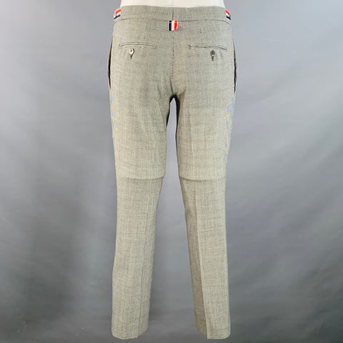 THOM BROWNE Size 38 Regular White Black Houndstooth Wool 3 Button Suit