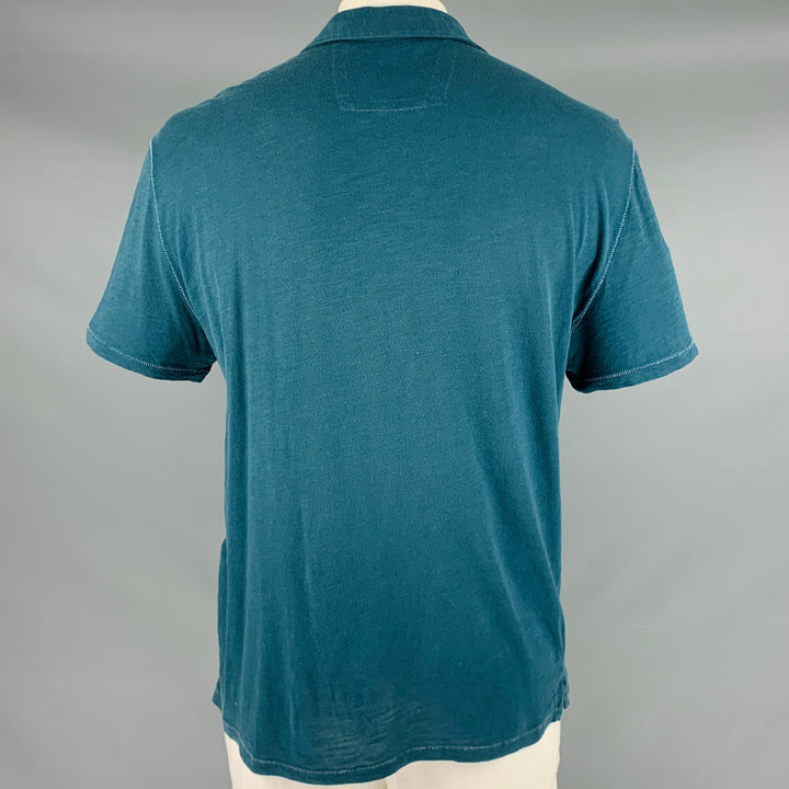 JOHN VARVATOS * U.S.A. Size L Teal Cotton Buttoned Polo