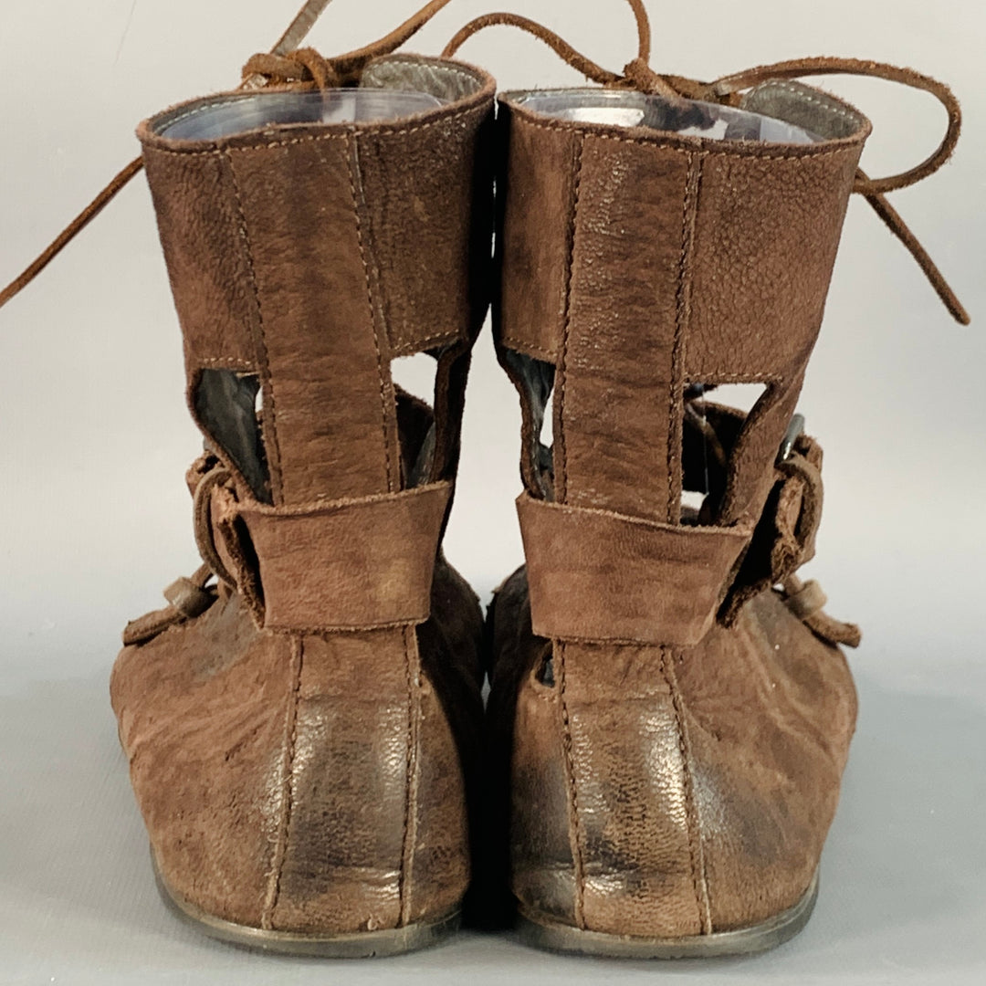 MARSELL Size 7.5 Brown Leather Gladiator Lace-Up Boots