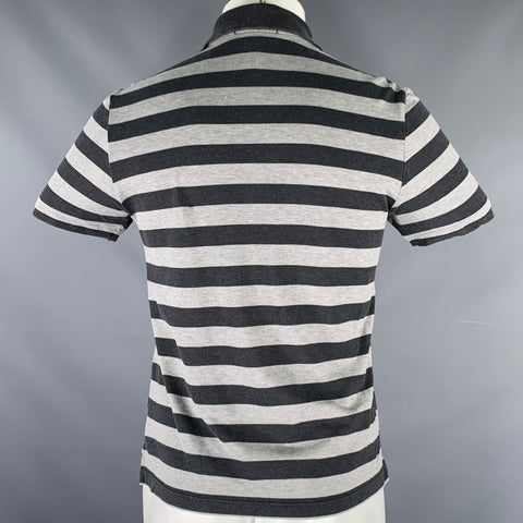 BURBERRY Size S Grey Charcoal Stripe Cotton Half Placket Polo