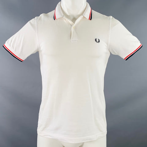 FRED PERRY Size S White Red Black Cotton Slim Fit Contrast Trim Polo