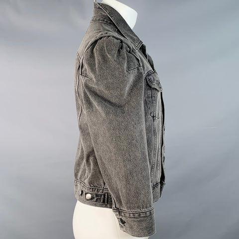 FRAME Size M Charcoal Grey Wash Cotton Denim Twill Button Up Type III Jacket