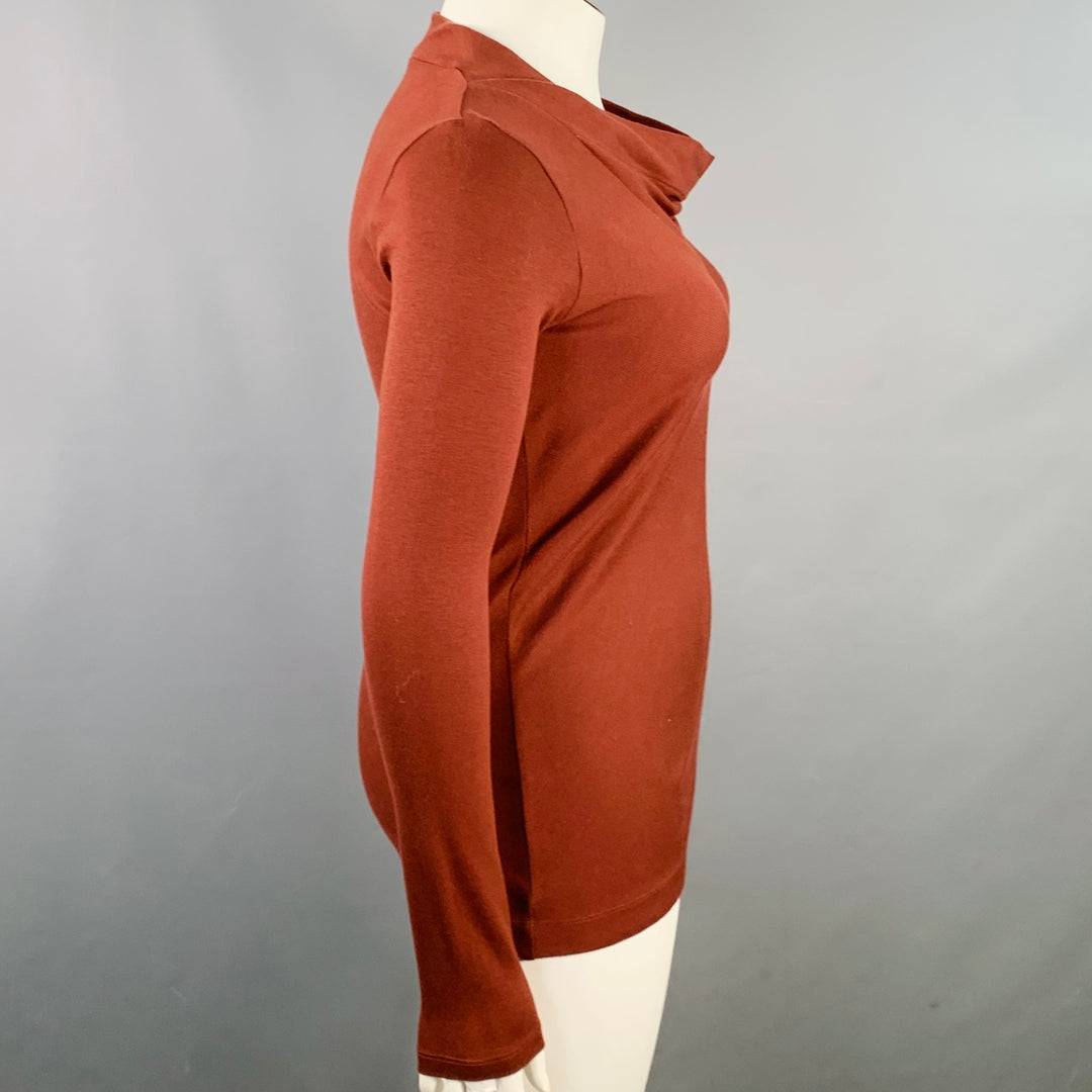 BRUNELLO CUCINELLI Size L Red Burgundy Cotton Blend Ribbed Cowl Neck Pullover