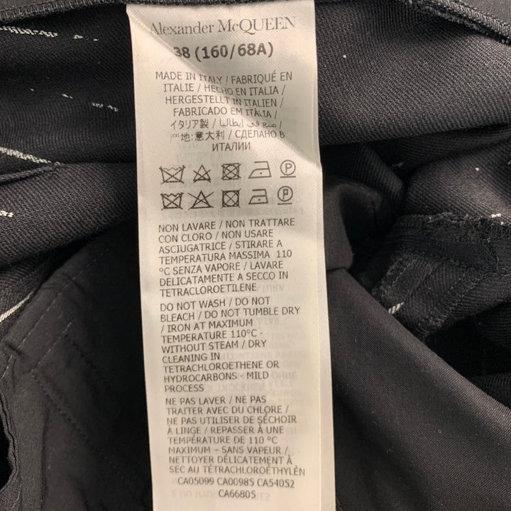 ALEXANDER MCQUEEN Size 2 Black White Wool chalk stripe Pleated Dress Pants
