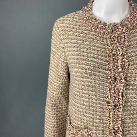 CHANEL 2006 Talla 6 Cárdigan largo texturizado con mezcla de cachemira color crema rosa