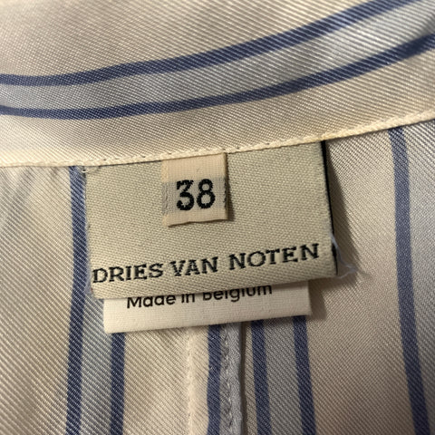DRIES VAN NOTEN Size S White Light Blue Silk Stripe Peak Lapel Blazer