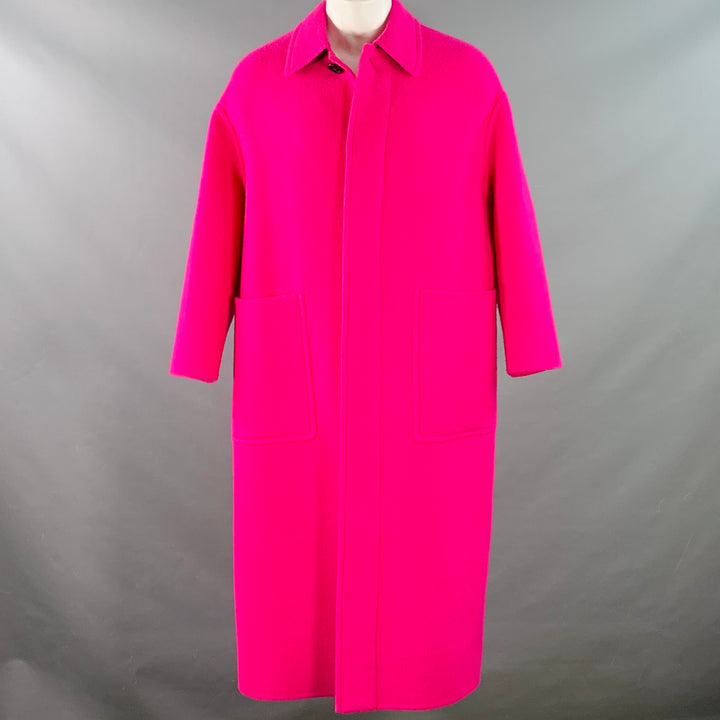 AMI by ALEXANDRE MATTIUSSI FW22 Size 40 Pink Textured Wool Hidden Buttons Oversized Coat