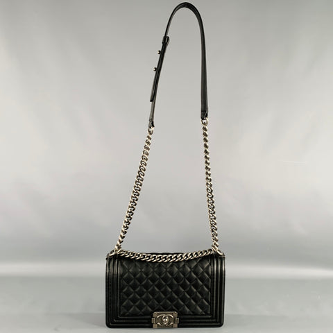 CHANEL 2019 Medium Boy Bag Black Quilted Leather Chain Handbag