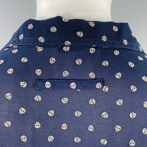 JEAN PAUL GAULTIER Size 6 Navy Grey Polyester Skulls Shirt Dress