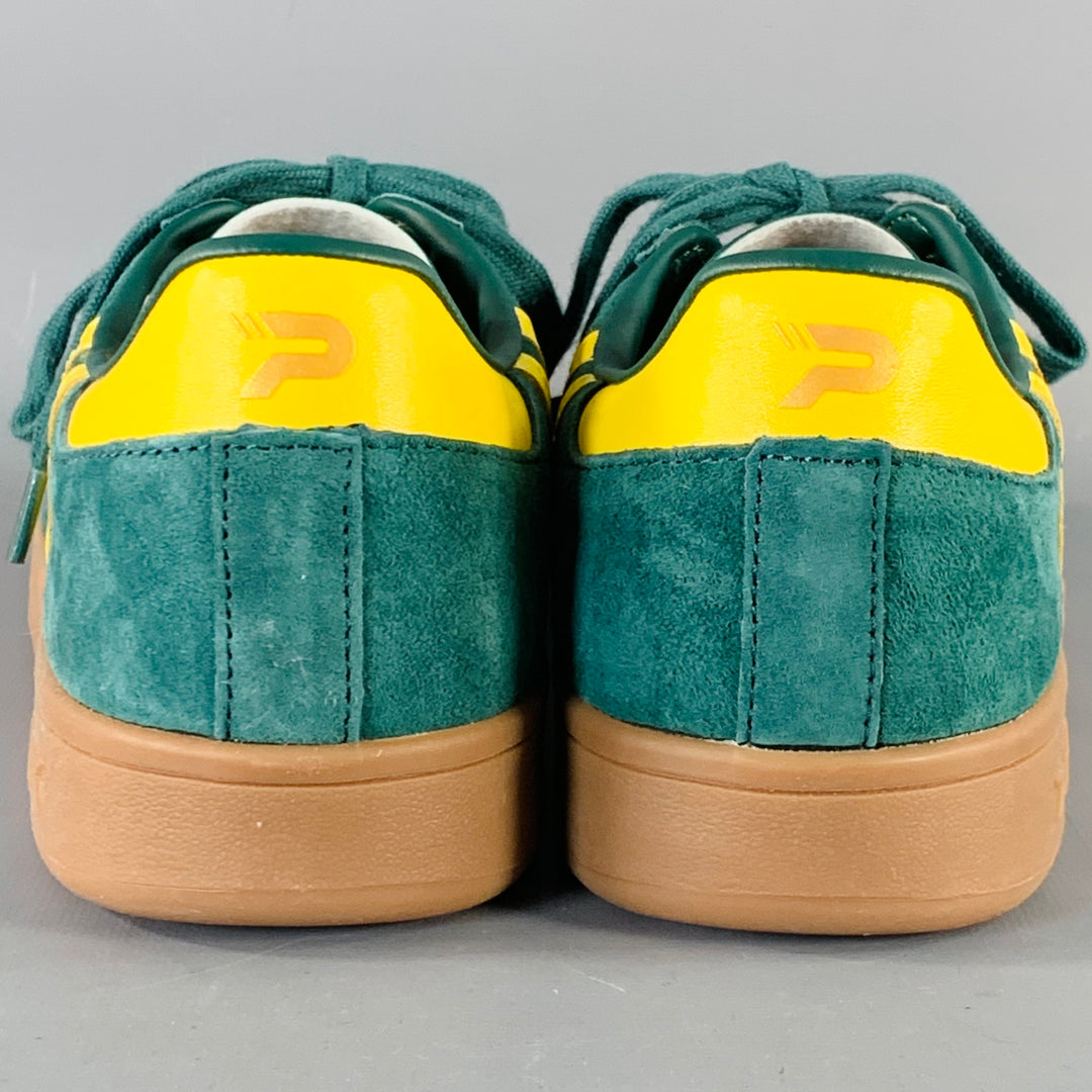 PATRICK MONACO Size 12 Cupsole Green Yellow Stripe Suede Low Top Sneakers