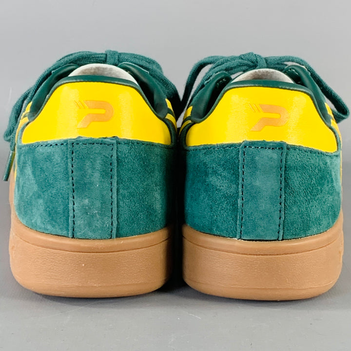 PATRICK MONACO Size 12 Cupsole Green Yellow Stripe Suede Low Top Sneakers