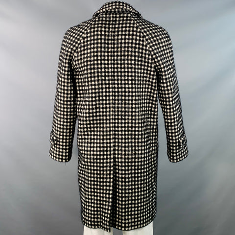 SANDRO Size L Black White Checkered Wool Blend Buttoned Raglan Coat