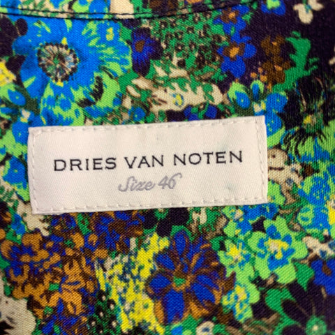 DRIES VAN NOTEN 2020 Size 36 Blue Green Sequined Viscose Long Sleeve Shirt
