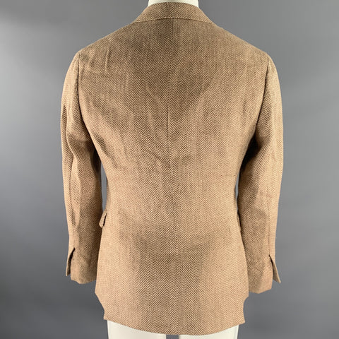 RALPH LAUREN Size 38 Tan Brown Herringbone Linen Notch Lapel Sport Coat