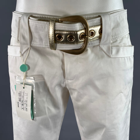 GUCCI Size 6 White Gold Cotton Flared Belted Pants