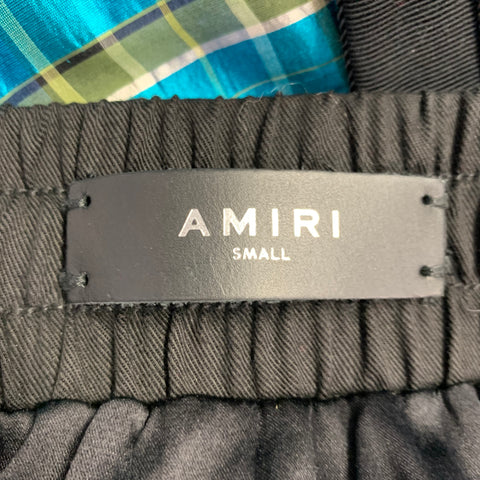 AMIRI Taille S Noir Turquoise Carreaux Soie Smoking Pantalon Décontracté