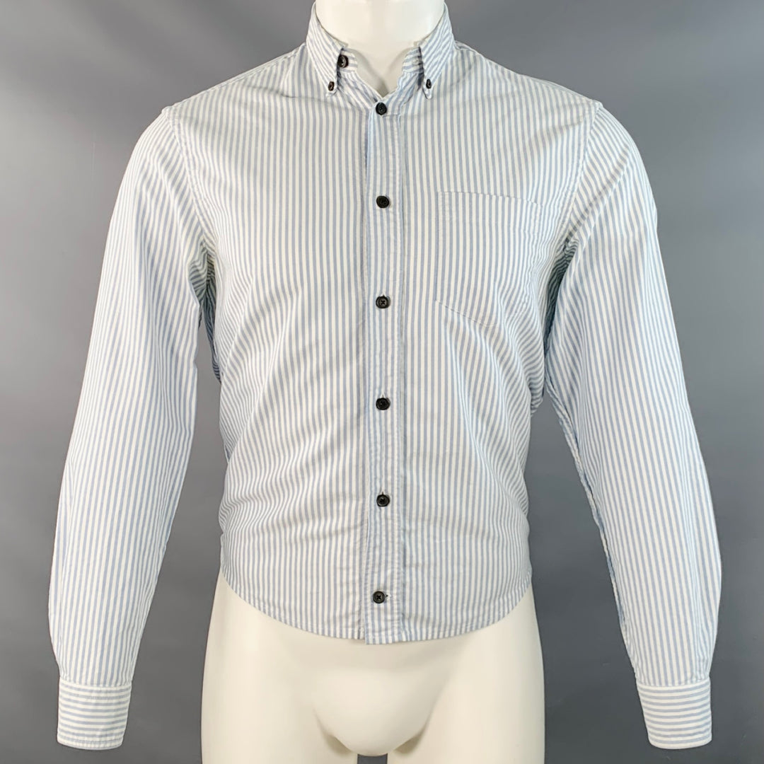 ACNE STUDIOS Size XS Blue White Stripe Cotton One pocket Long Sleeve Shirt