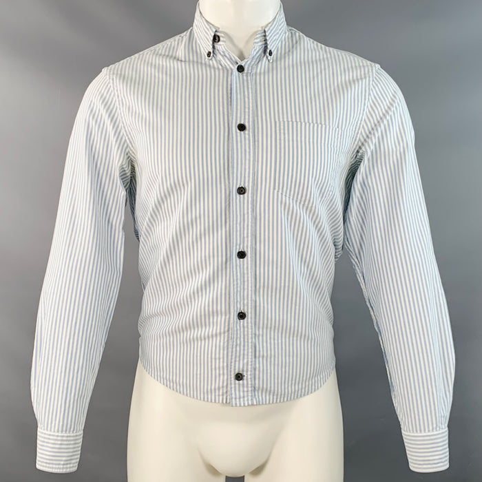 ACNE STUDIOS Size XS Blue White Stripe Cotton One pocket Long Sleeve Shirt