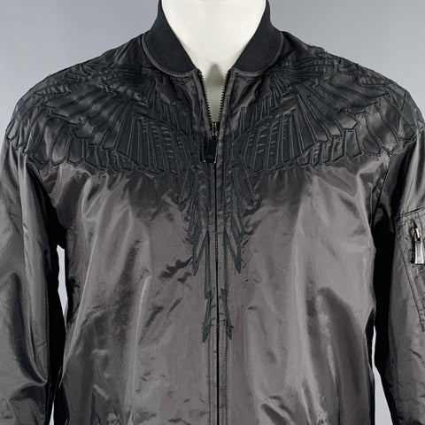 MARCELO BURLON Size S Black Embroidery Polyamide Blend Zip Up Coat
