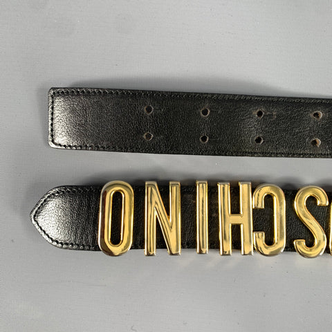 MOSCHINO Waist Size 32 Black Gold Leather Belt